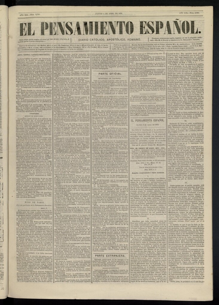 Miniatura de El Pensamiento Español del 4 de abril de 1872, nº 3720