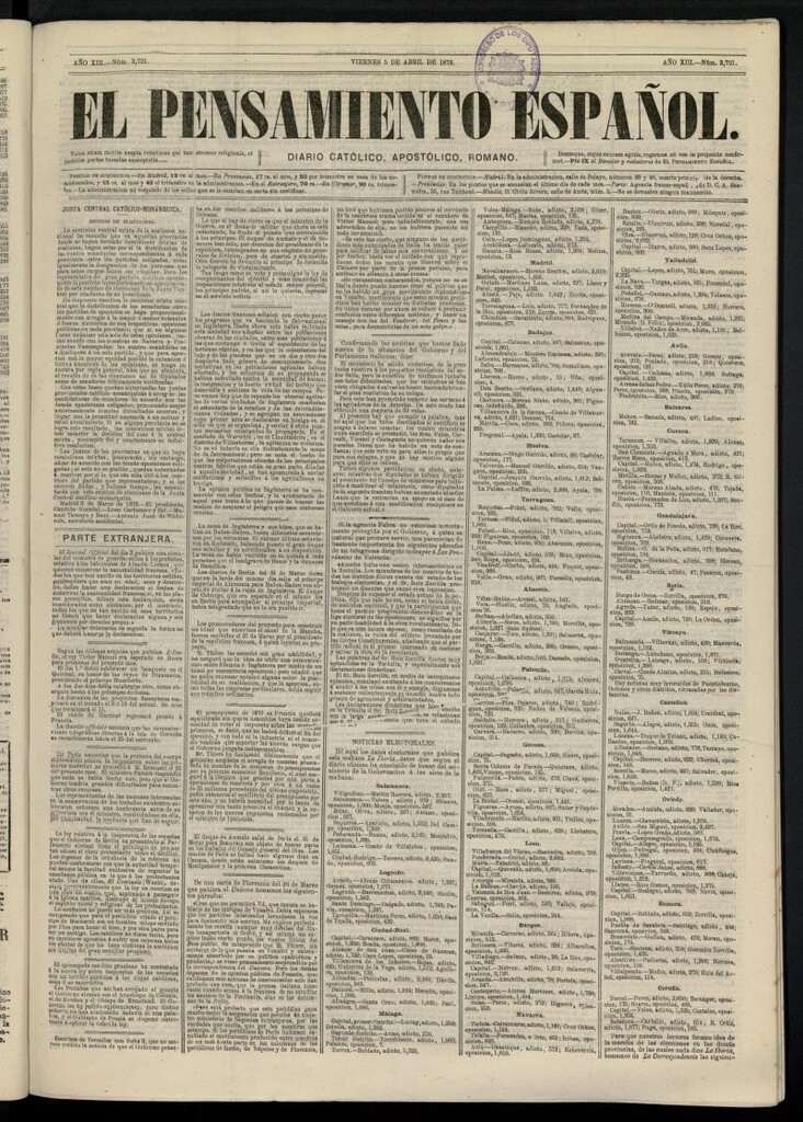 Miniatura de El Pensamiento Español del 5 de abril de 1872, nº 3721