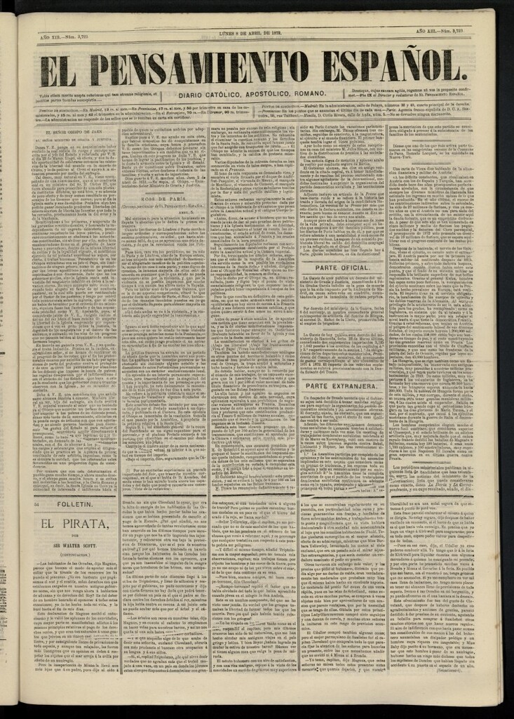 Miniatura de El Pensamiento Español del 8 de abril de 1872, nº 3723