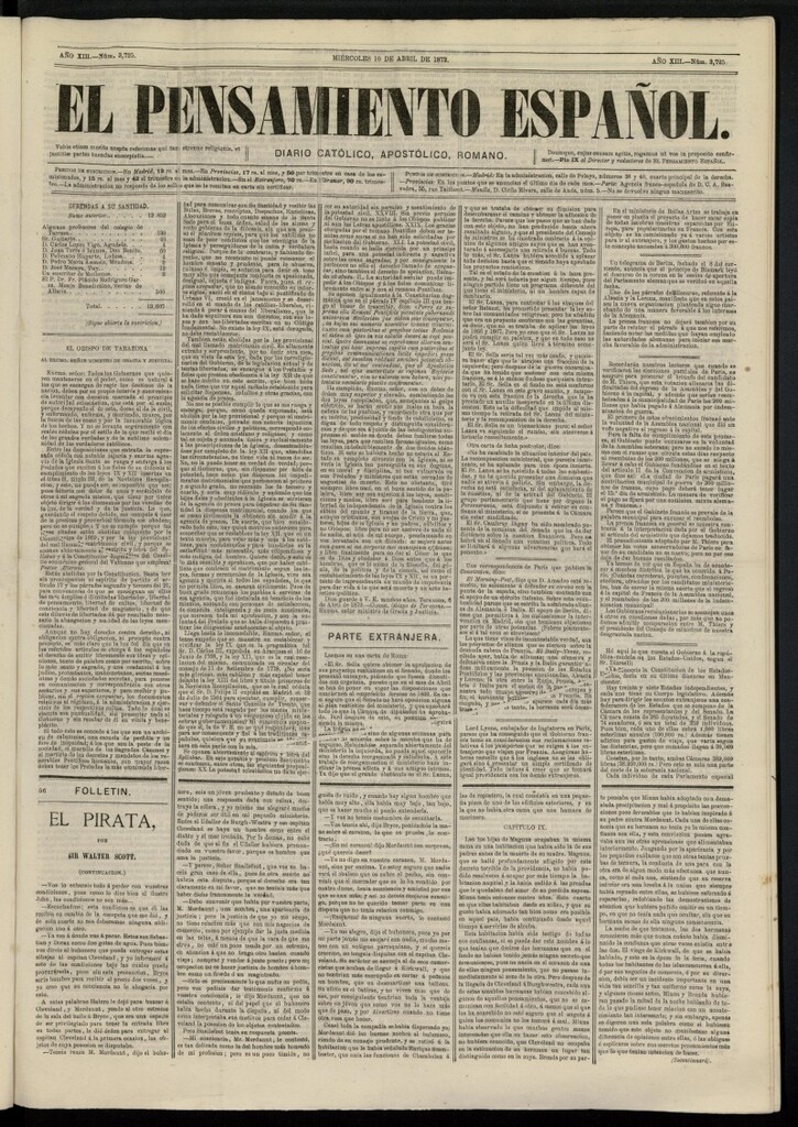 Miniatura de El Pensamiento Español del 10 de abril de 1872, nº 3725