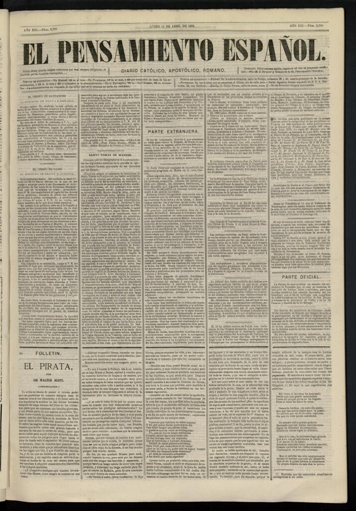 Miniatura de El Pensamiento Español del 15 de abril de 1872, nº 3729