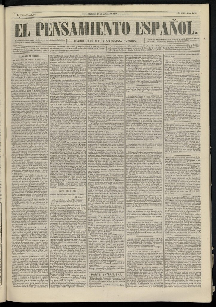 Miniatura de El Pensamiento Español del 19 de abril de 1872, nº 3733