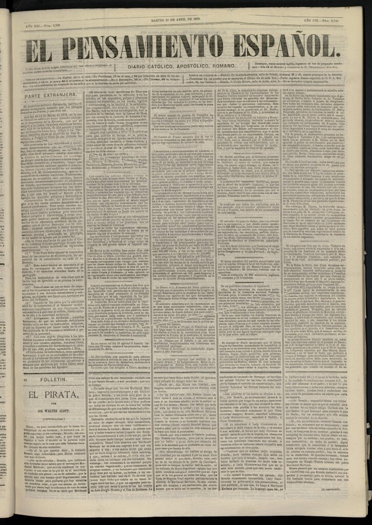 Miniatura de El Pensamiento Español del 23 de abril de 1872, nº 3736