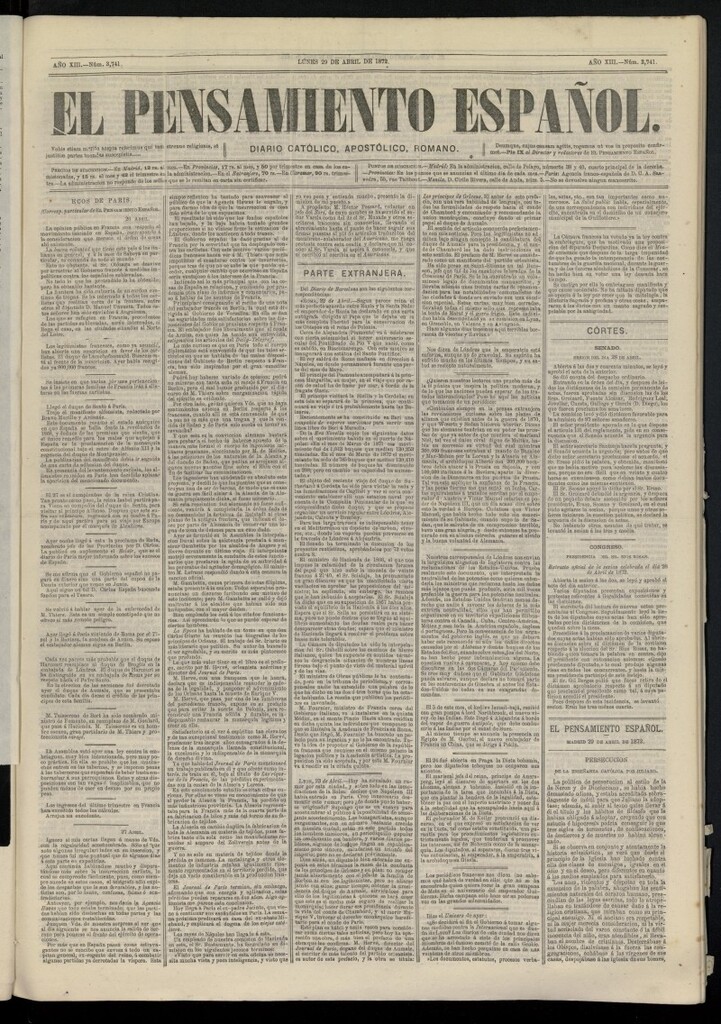 Miniatura de El Pensamiento Español del 29 de abril de 1872, nº 3741