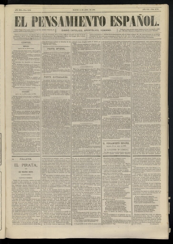 Miniatura de El Pensamiento Español del 30 de abril de 1872, nº 3742