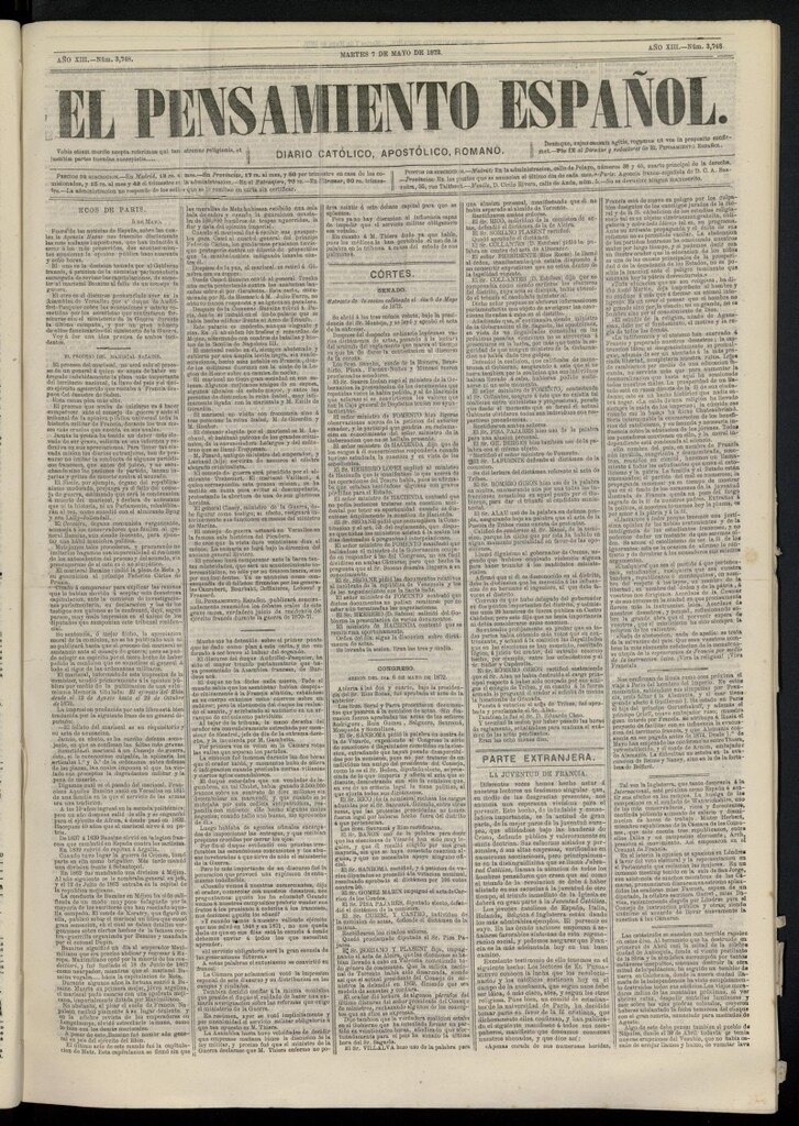 Miniatura de El Pensamiento Español del 7 de mayo de 1872, nº 3748