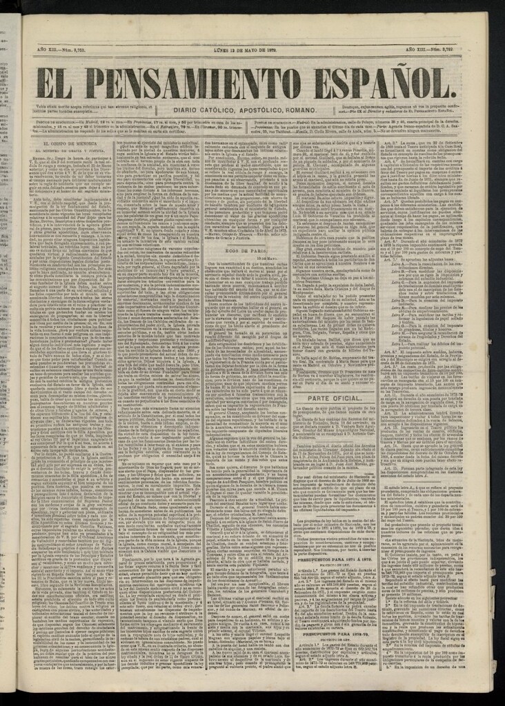 Miniatura de El Pensamiento Español del 13 de mayo de 1872, nº 3752