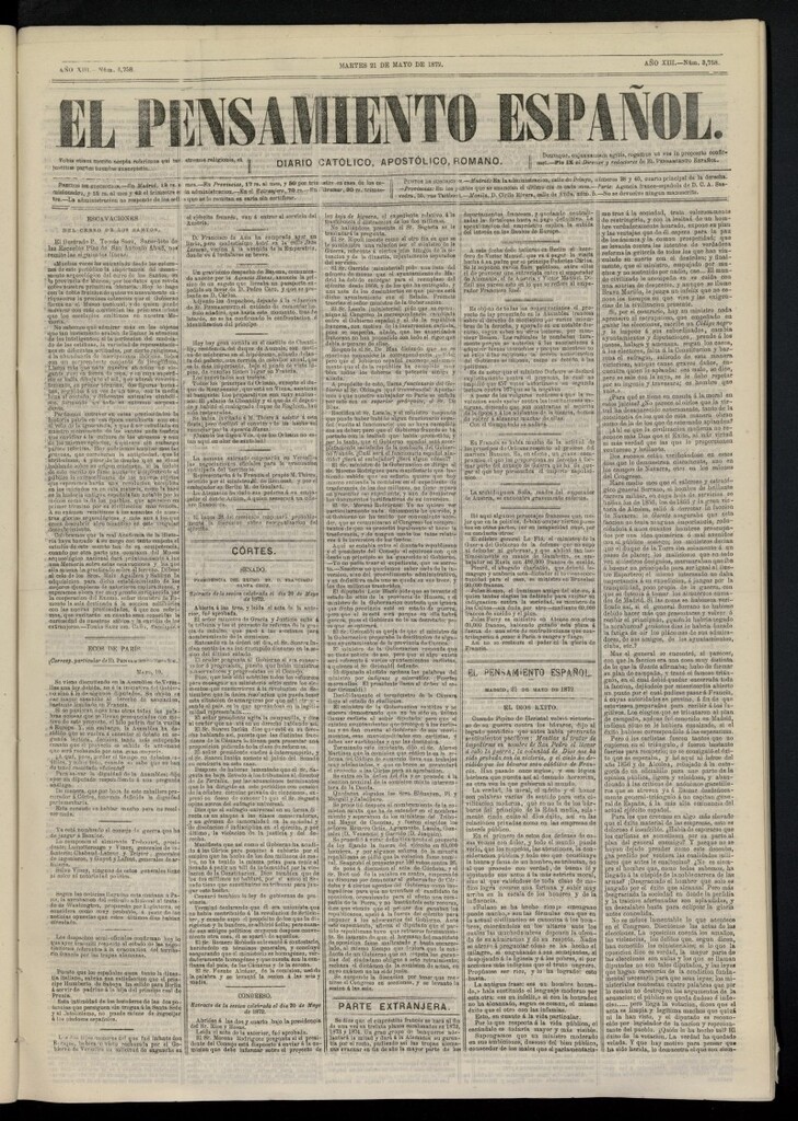 Miniatura de El Pensamiento Español del 21 de mayo de 1872, nº 3758