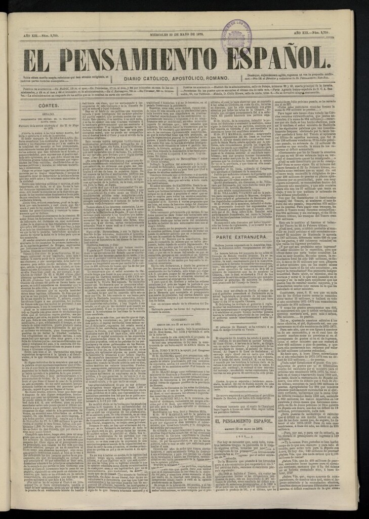 Miniatura de El Pensamiento Español del 22 de mayo de 1872, nº 3759