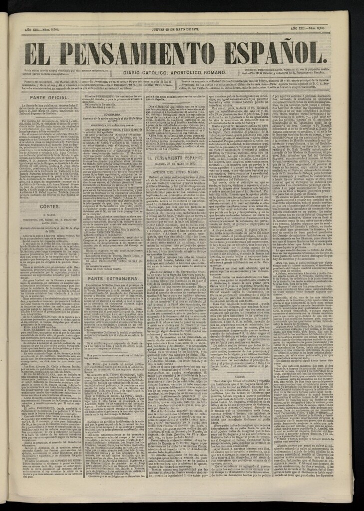 Miniatura de El Pensamiento Español del 23 de mayo de 1872, nº 3760