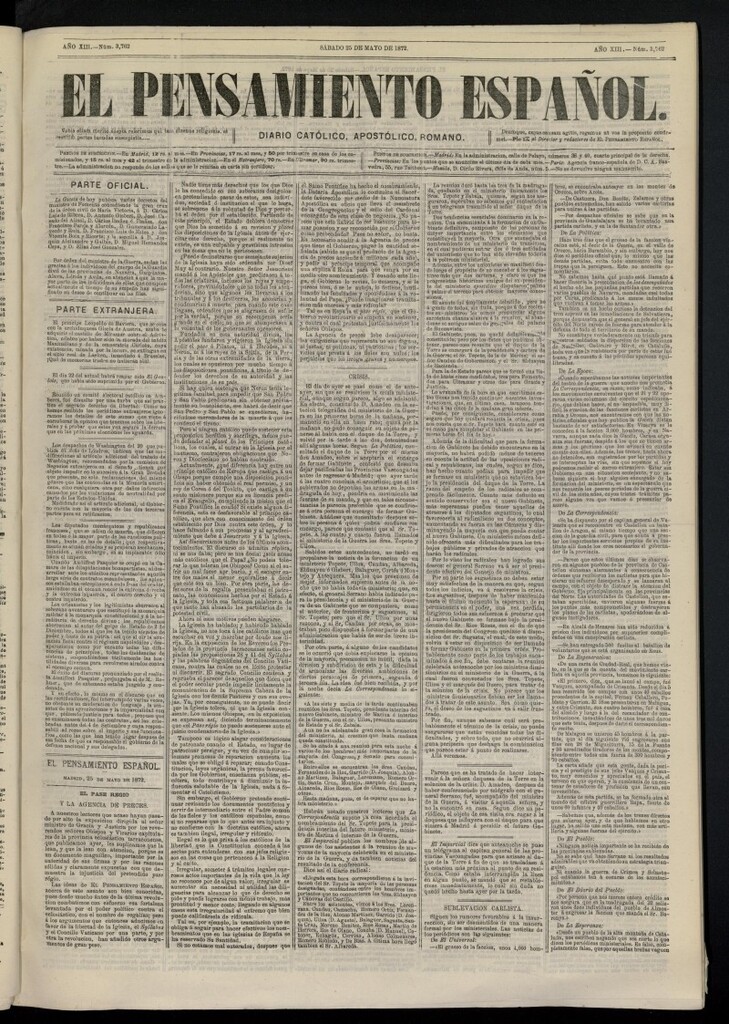 Miniatura de El Pensamiento Español del 25 de mayo de 1872, nº 3762