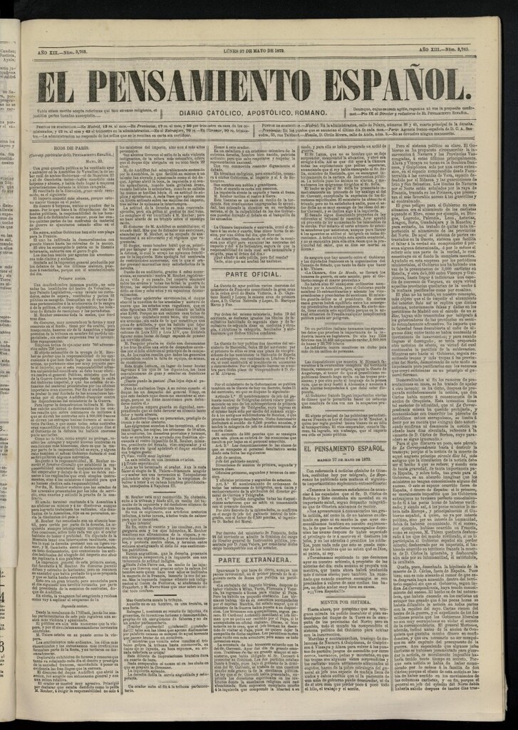 Miniatura de El Pensamiento Español del 27 de mayo de 1872, nº 3763