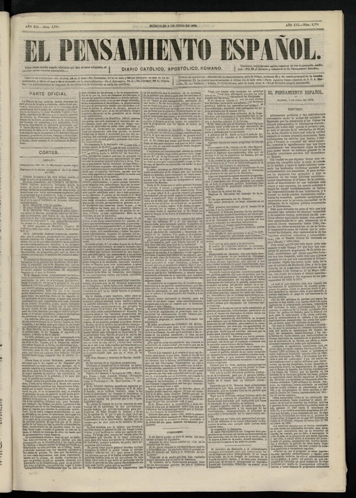 Miniatura de El Pensamiento Español del 5 de junio de 1872, nº 3770