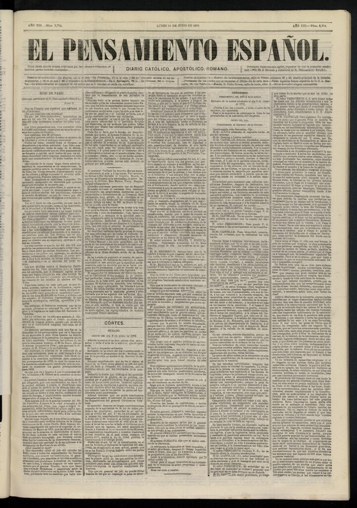 Miniatura de El Pensamiento Español del 10 de junio de 1872, nº 3774