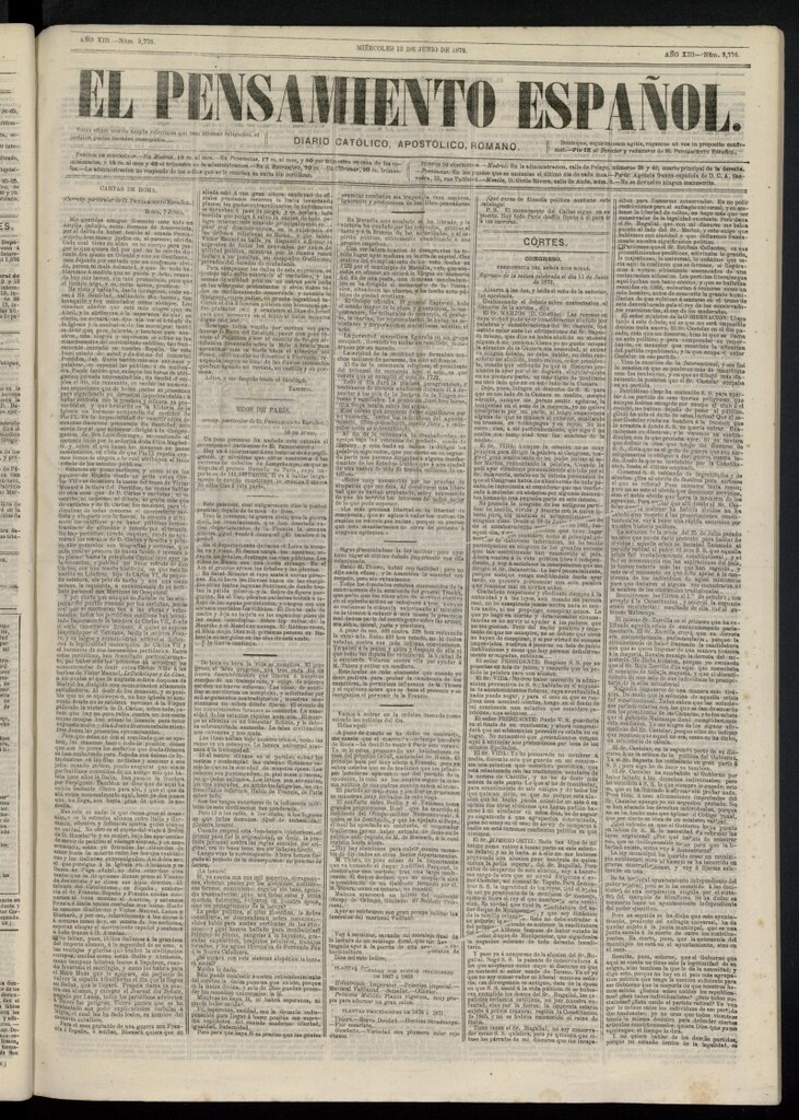 Miniatura de El Pensamiento Español del 12 de junio de 1872, nº 3776