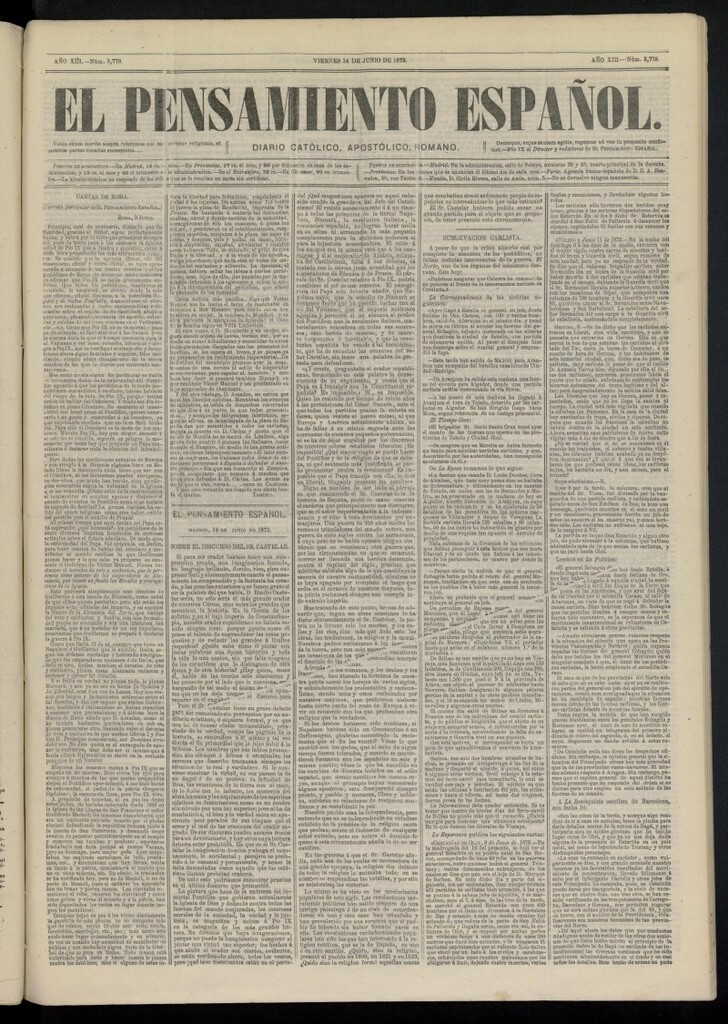 Miniatura de El Pensamiento Español del 14 de junio de 1872, nº 3778
