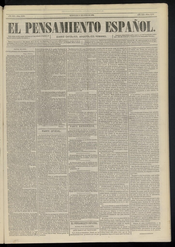 Miniatura de El Pensamiento Español del 19 de junio de 1872, nº 3782