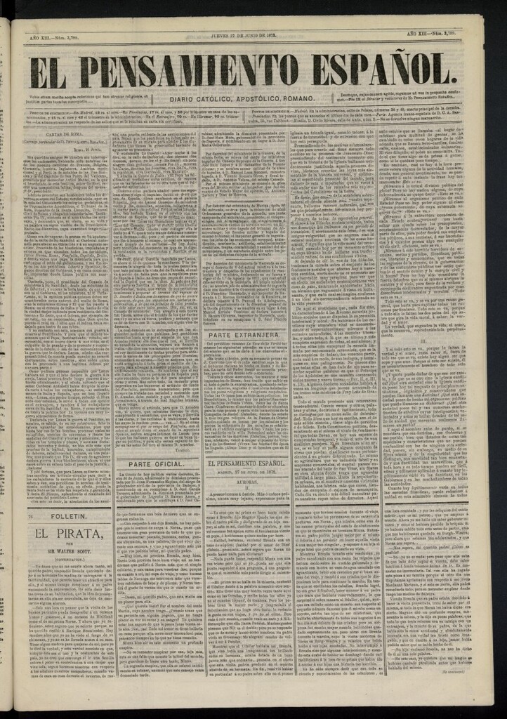 Miniatura de El Pensamiento Español del 27 de junio de 1872, nº 3789