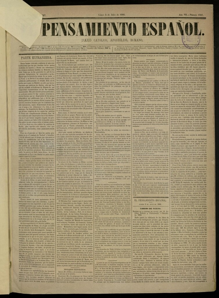 Miniatura de El Pensamiento Español del 2 de julio de 1866, nº 1997