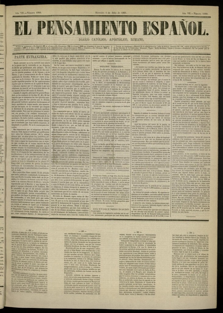 Miniatura de El Pensamiento Español del 4 de julio de 1866, nº 1999