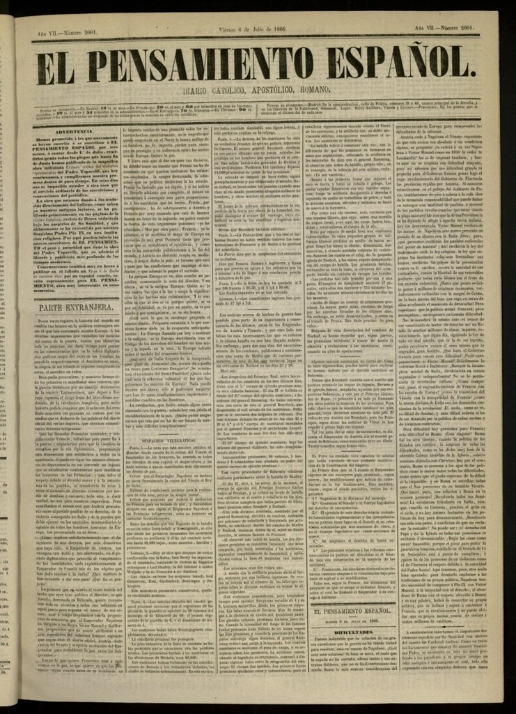 Miniatura de El Pensamiento Español del 6 de julio de 1866, nº 2001
