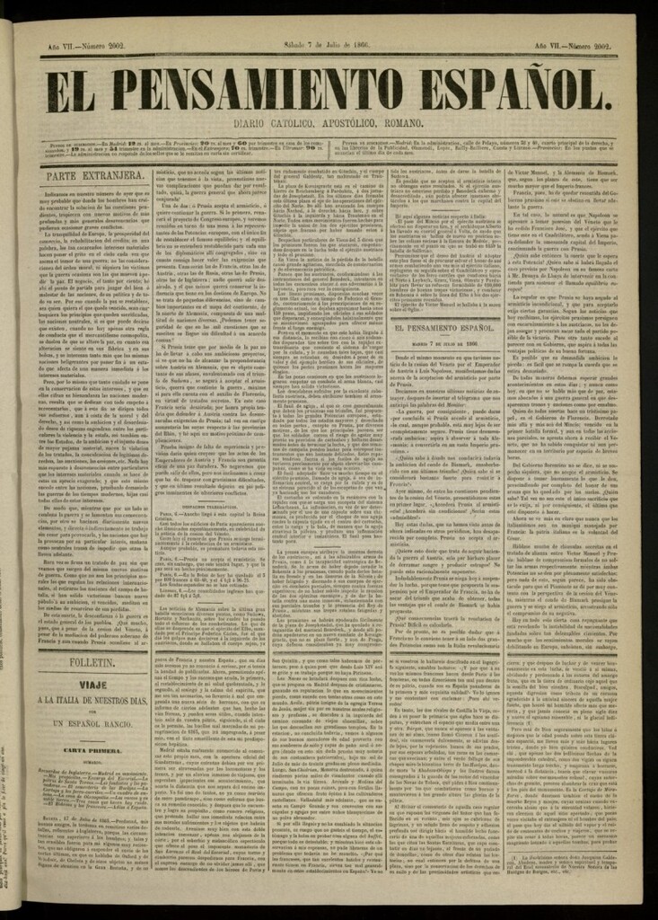Miniatura de El Pensamiento Español del 7 de julio de 1866, nº 2002