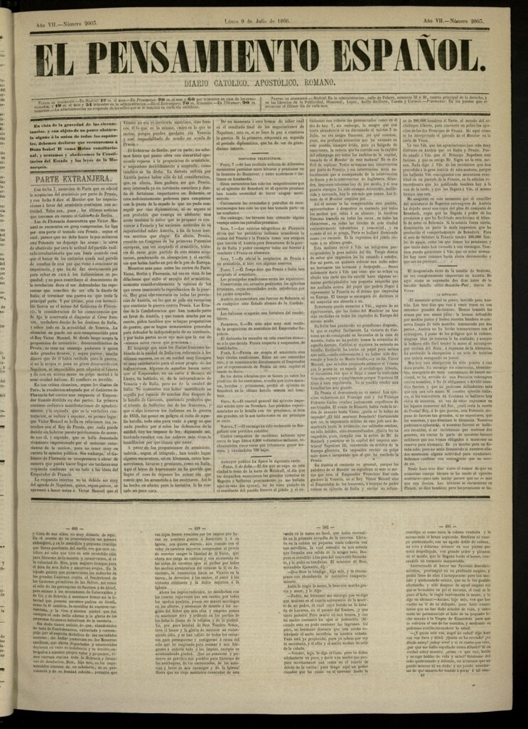 Miniatura de El Pensamiento Español del 9 de julio de 1866, nº 2003