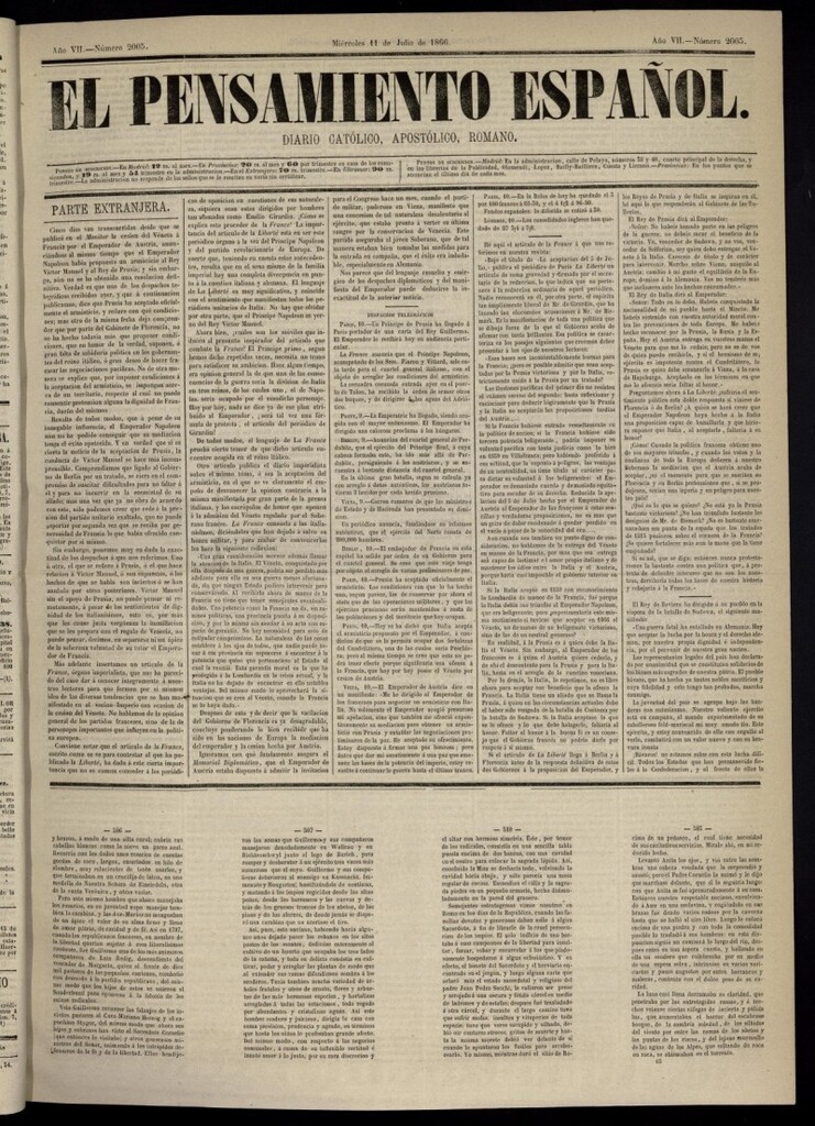 Miniatura de El Pensamiento Español del 11 de julio de 1866, nº 2005