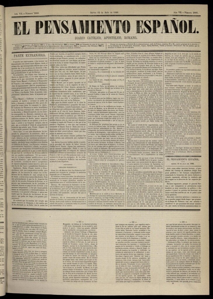 Miniatura de El Pensamiento Español del 12 de julio de 1866, nº 2006