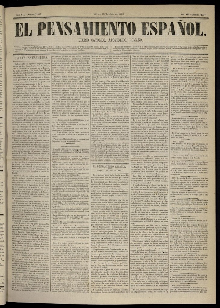 Miniatura de El Pensamiento Español del 13 de julio de 1866, nº 2007