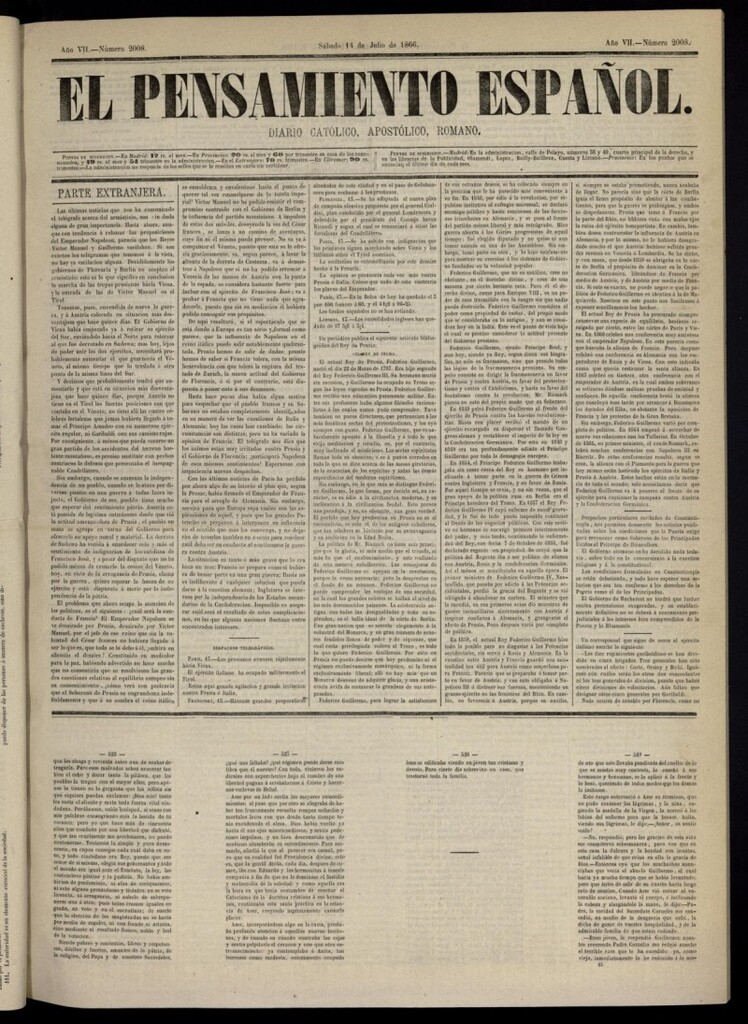 Miniatura de El Pensamiento Español del 14 de julio de 1866, nº 2008