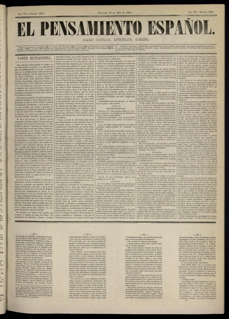 Miniatura de El Pensamiento Español del 18 de julio de 1866, nº 2011