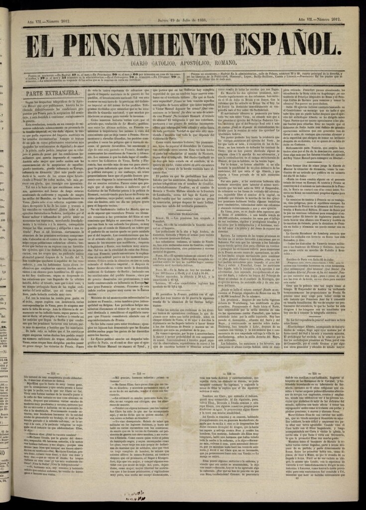 Miniatura de El Pensamiento Español del 19 de julio de 1866, nº 2012