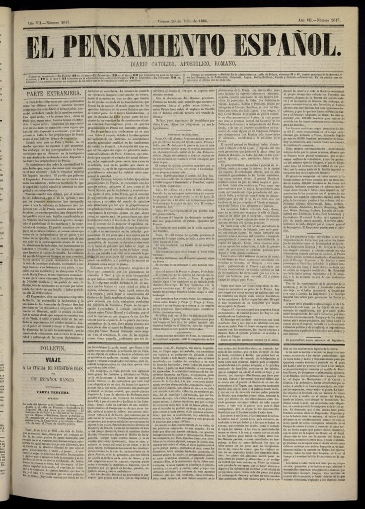 Miniatura de El Pensamiento Español del 20 de julio de 1866, nº 2013