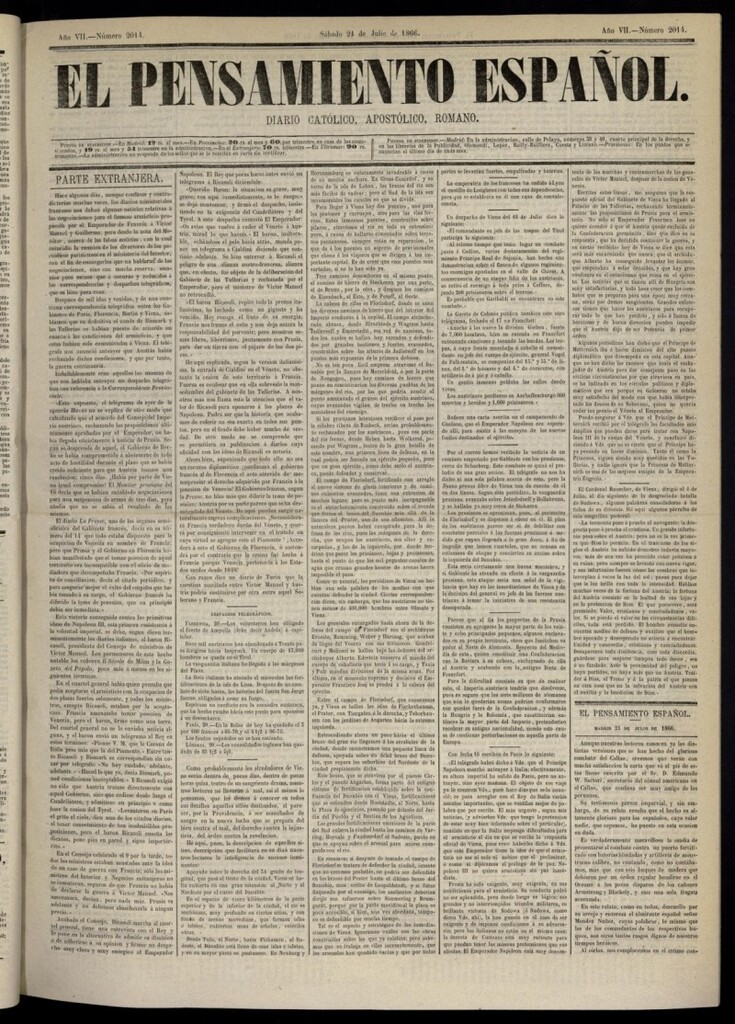 Miniatura de El Pensamiento Español del 21 de julio de 1866, nº 2014