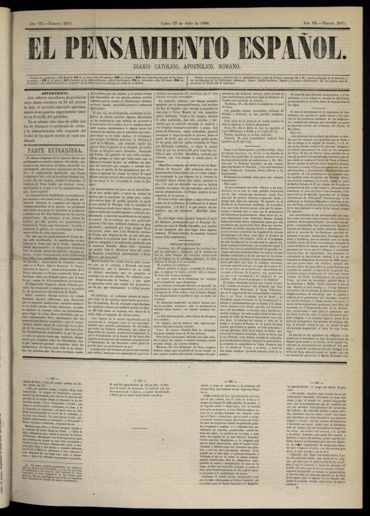 Miniatura de El Pensamiento Español del 23 de julio de 1866, nº 2015