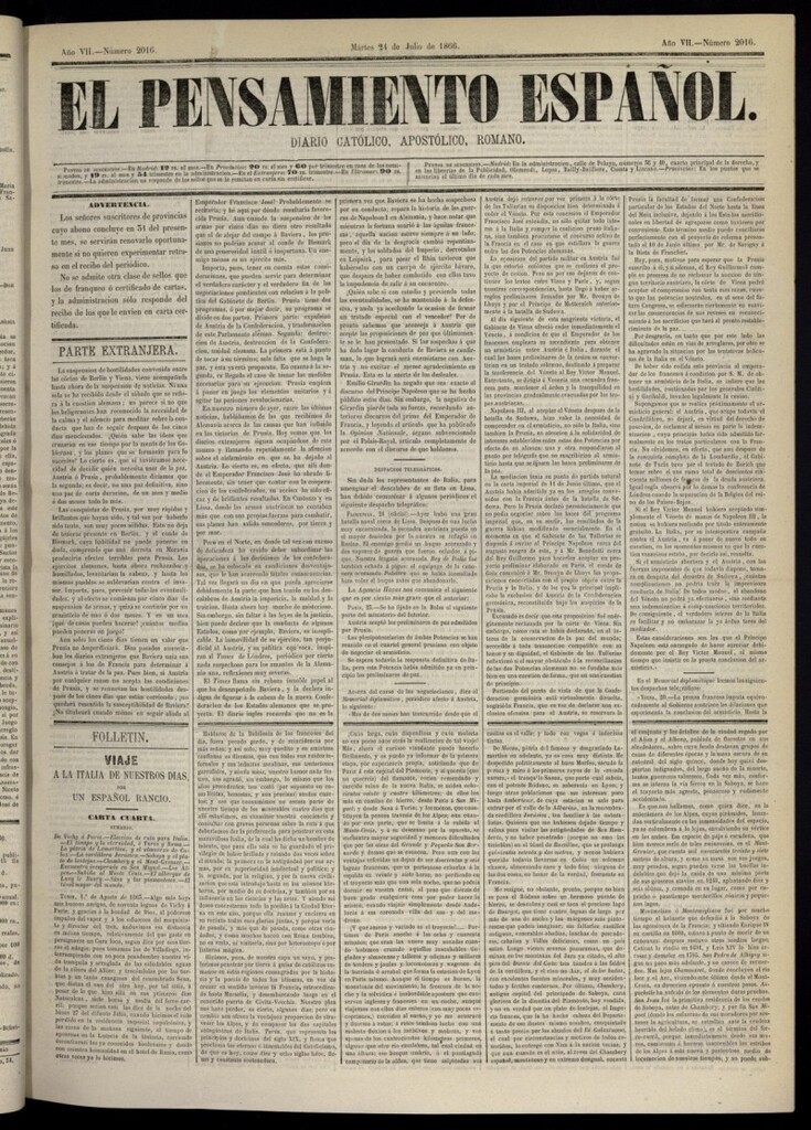 Miniatura de El Pensamiento Español del 24 de julio de 1866, nº 2016