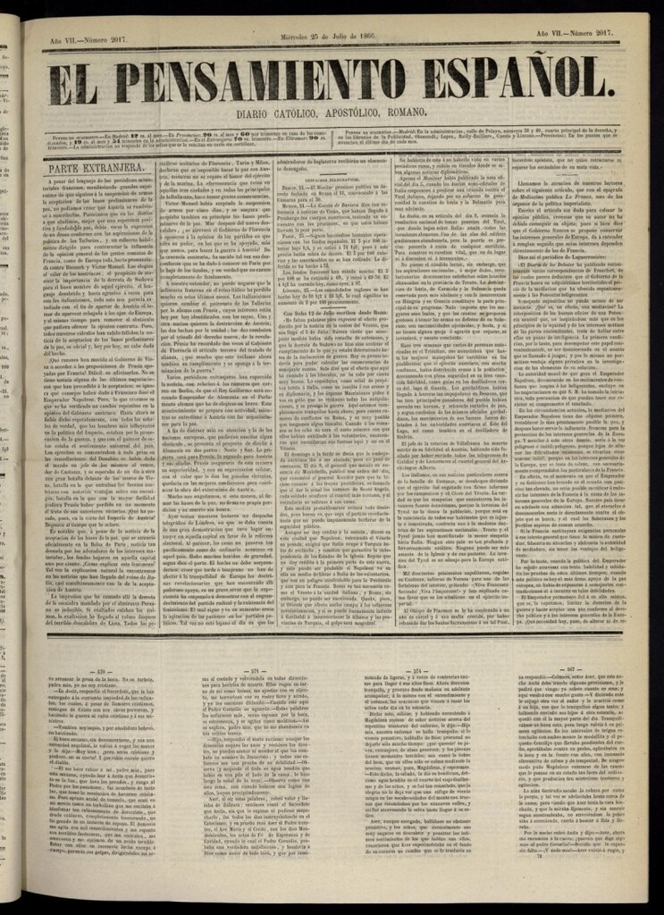 Miniatura de El Pensamiento Español del 25 de julio de 1866, nº 2017