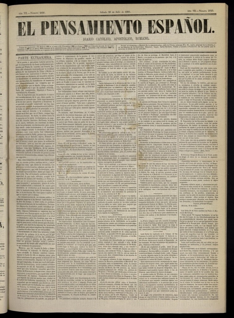 Miniatura de El Pensamiento Español del 28 de julio de 1866, nº 2020