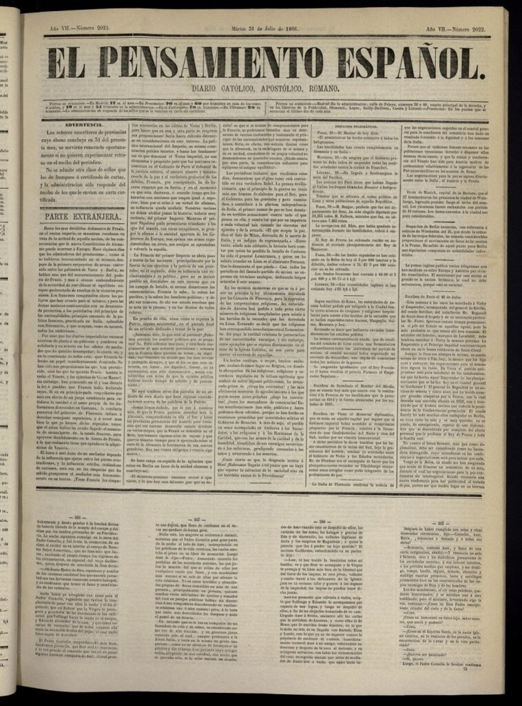 Miniatura de El Pensamiento Español del 31 de julio de 1866, nº 2022