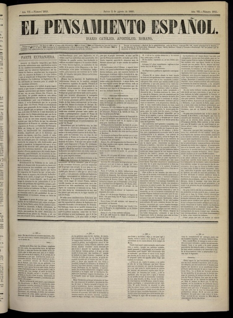 Miniatura de El Pensamiento Español del 2 de agosto de 1866, nº 2024