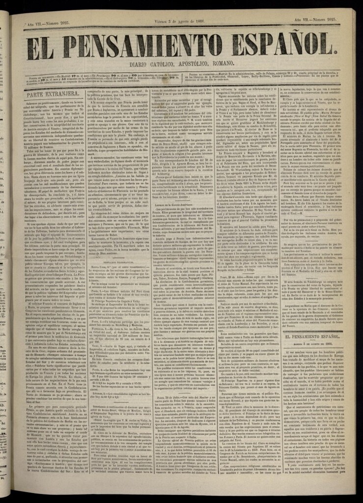 Miniatura de El Pensamiento Español del 3 de agosto de 1866, nº 2025