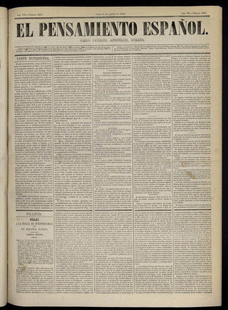 Miniatura de El Pensamiento Español del 6 de agosto de 1866, nº 2027