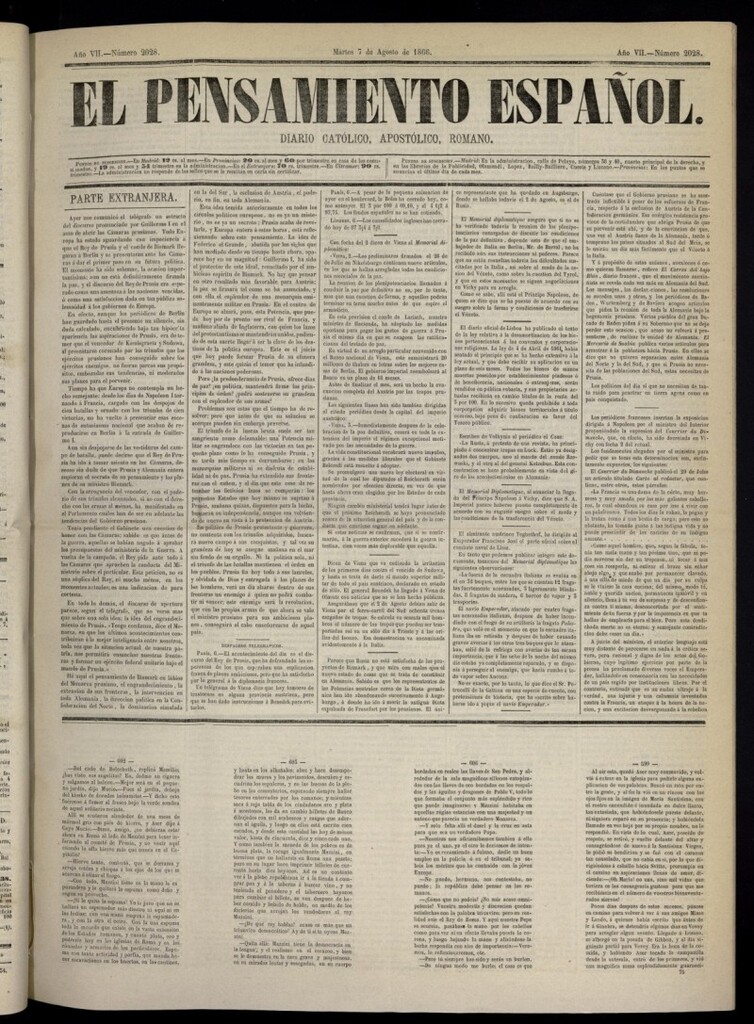 Miniatura de El Pensamiento Español del 7 de agosto de 1866, nº 2028