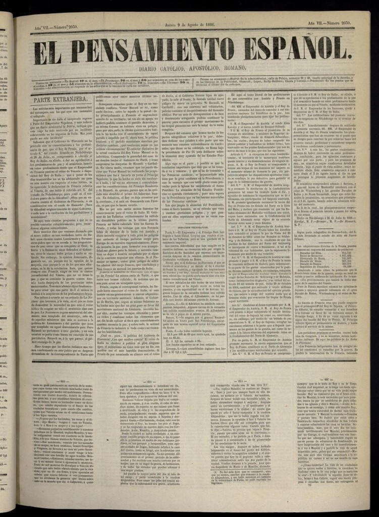 Miniatura de El Pensamiento Español del 9 de agosto de 1866, nº 2030