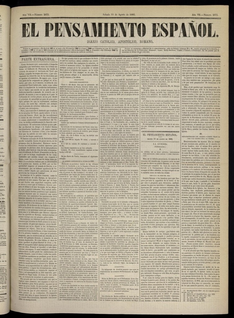 Miniatura de El Pensamiento Español del 11 de agosto de 1866, nº 2032