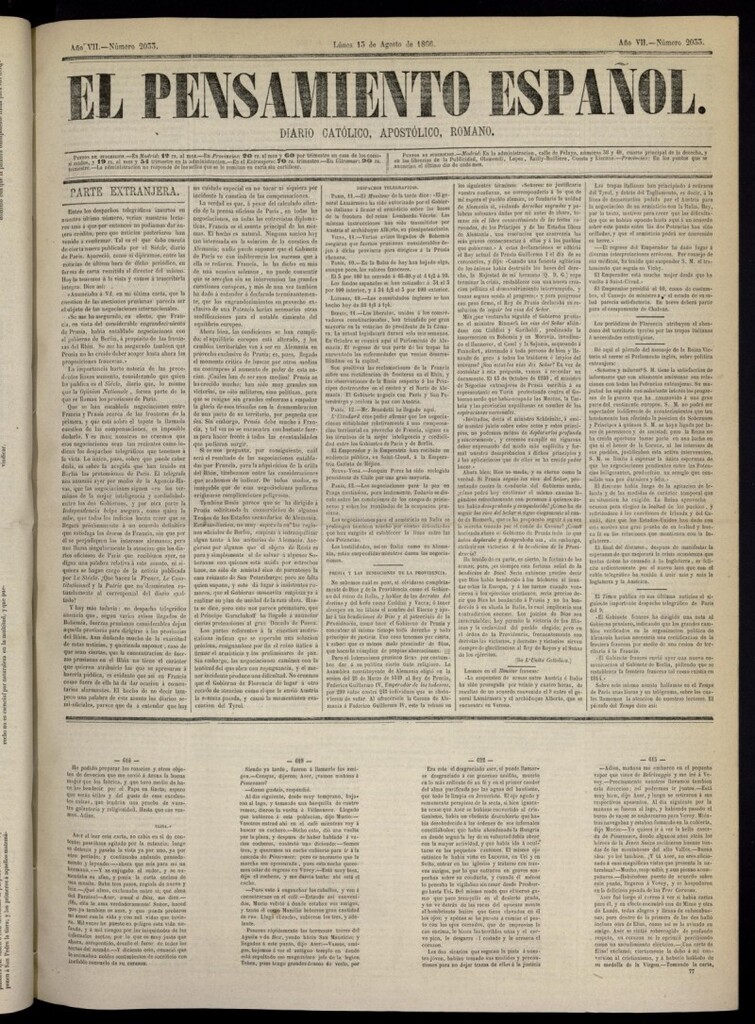 Miniatura de El Pensamiento Español del 13 de agosto de 1866, nº 2033