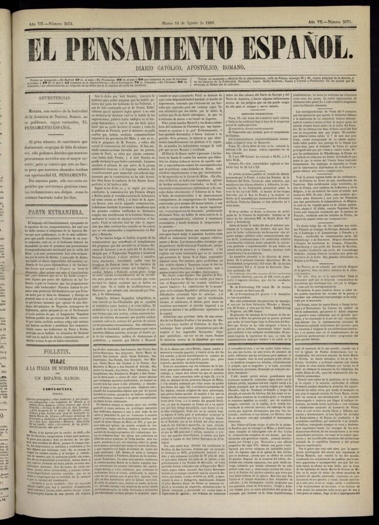 Miniatura de El Pensamiento Español del 14 de agosto de 1866, nº 2034