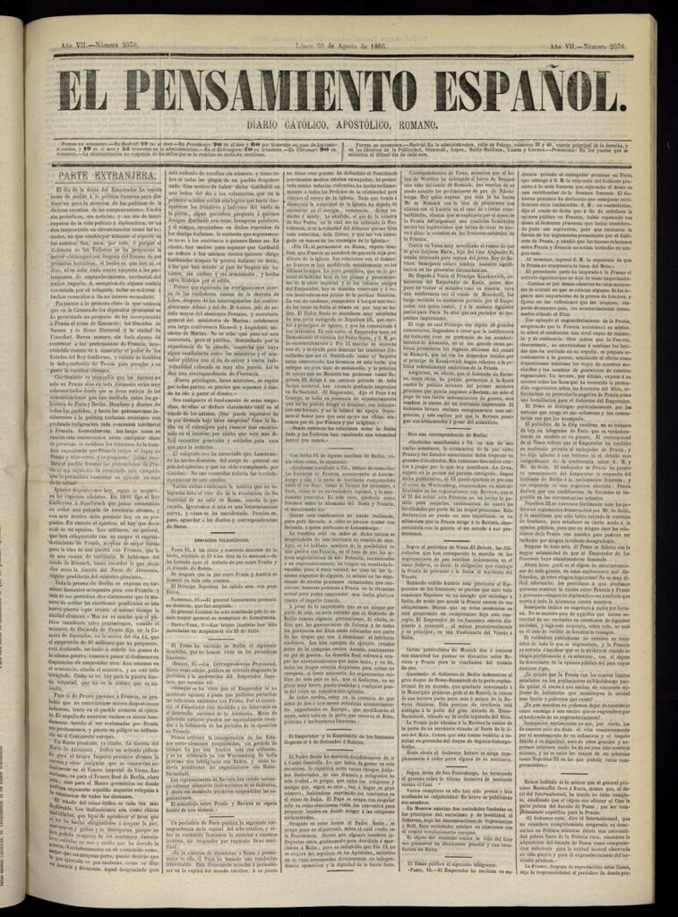 Miniatura de El Pensamiento Español del 20 de agosto de 1866, nº 2038