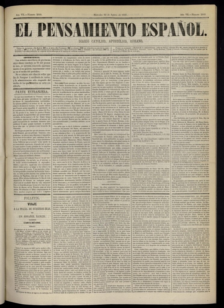 Miniatura de El Pensamiento Español del 22 de agosto de 1866, nº 2040